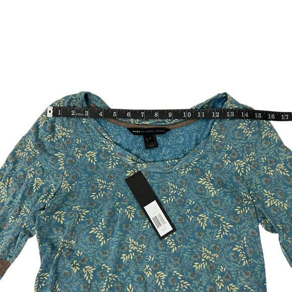 Marc Jacobs Small NWT Floral Teal Blue Cotton Long Sleeve Top - Picture 12 of 12